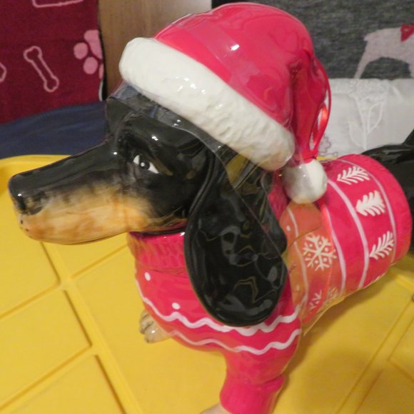 Rare Blue Sky Clayworks Dachshund 13' Large Cookie Jar Holiday - Picture 7 of 7